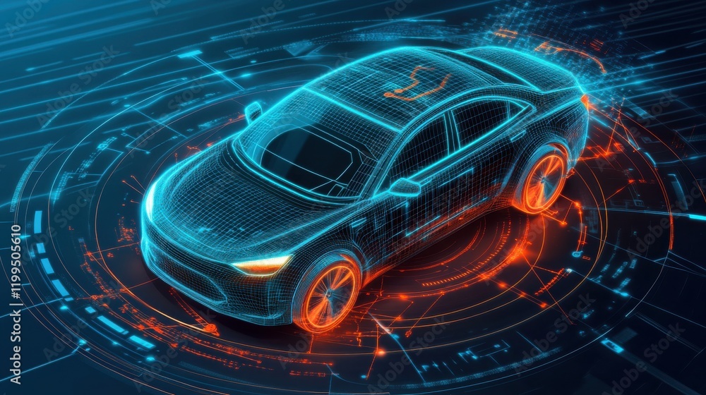 Futuristic car design with digital interface elements showcasing advanced technology and innovation Futuristic car design with digital interface elements showcasing advanced technology and innovation