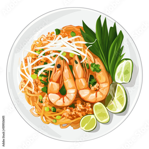 Pad Thai with Fresh Shrimp illustration transparent background vector