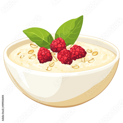Oatmeal Porridge illustration raspberries raspberry vector