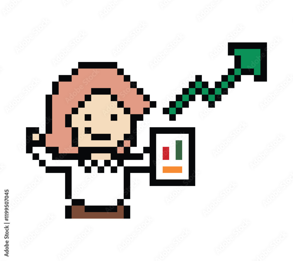 Fototapeta premium Cartoon cute pixel cartoon 8bit character business woman office smart work game for decoration business 8 bit female lady teacher businesswoman career smart character game 8bit png vector.