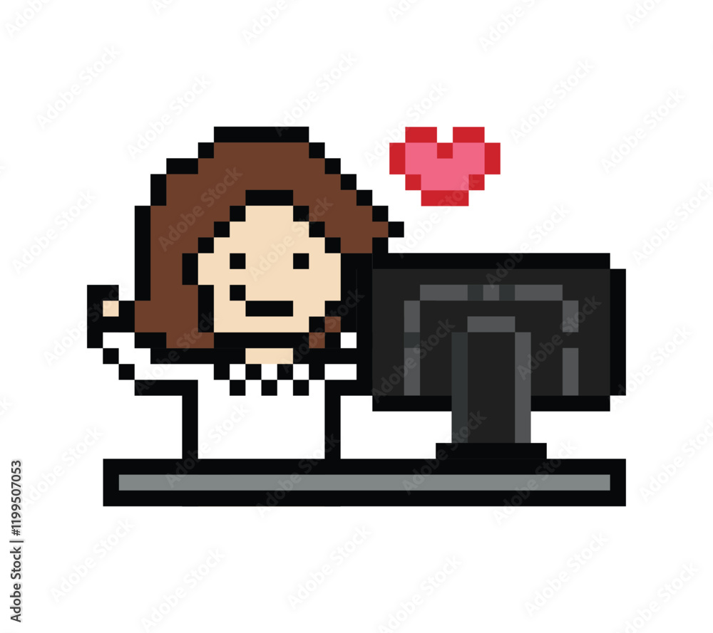 Fototapeta premium Cartoon cute pixel cartoon 8bit character business woman office smart work game for decoration business 8 bit female lady teacher businesswoman career smart character game 8bit png vector.