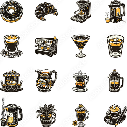 Set of Vintage Style Coffee Cafe Icons 


