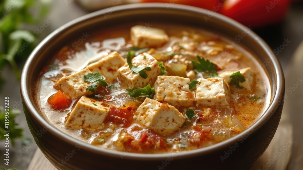 Close up of tofu soup on a bowl Close up of tofu soup on a bowl