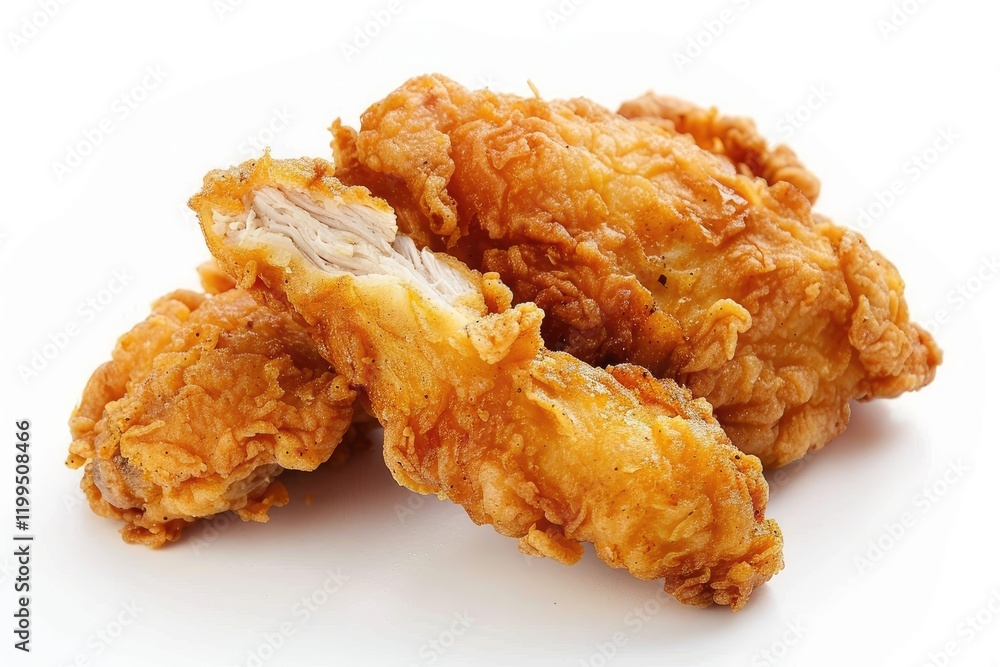 Tender and crunchy fried chicken isolated on white background. Tender and crunchy fried chicken isolated on white background.