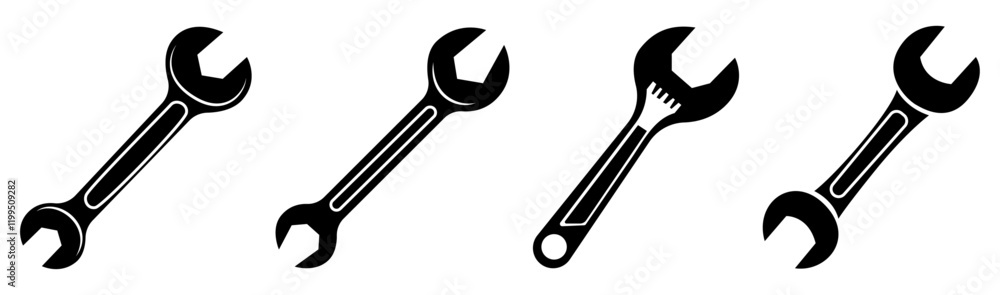Set of Wrench template flat and line icons on transparent background, flat design vector illustration, tools concept Set of Wrench template flat and line icons on transparent background, flat design vector illustration, tools concept