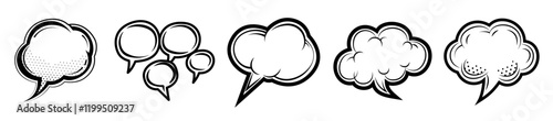 Set of Speech Bubbles template flat and line icons on transparent background, flat line design vector illustration, social media and communication concept