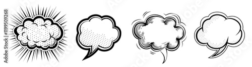 Set of Speech Bubbles template flat and line icons on transparent background, flat line design vector illustration, social media and communication concept