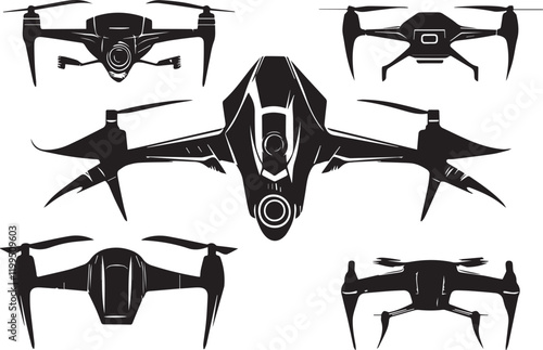 Set FPV Drone. Hand drawn vector illustration	