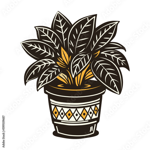 Potted plant icon in vintage style