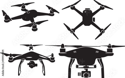 Set FPV Drone. Hand drawn vector illustration	