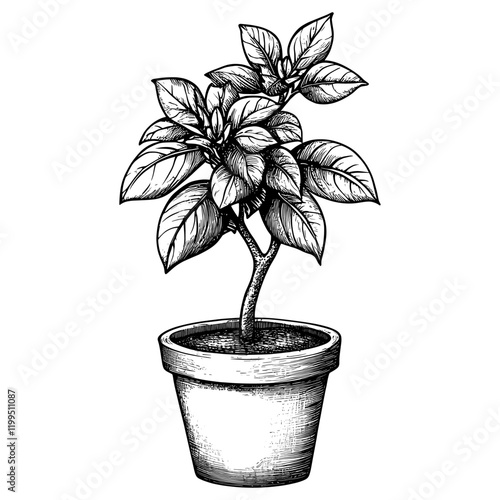 Potted plant art drawing illustration vector