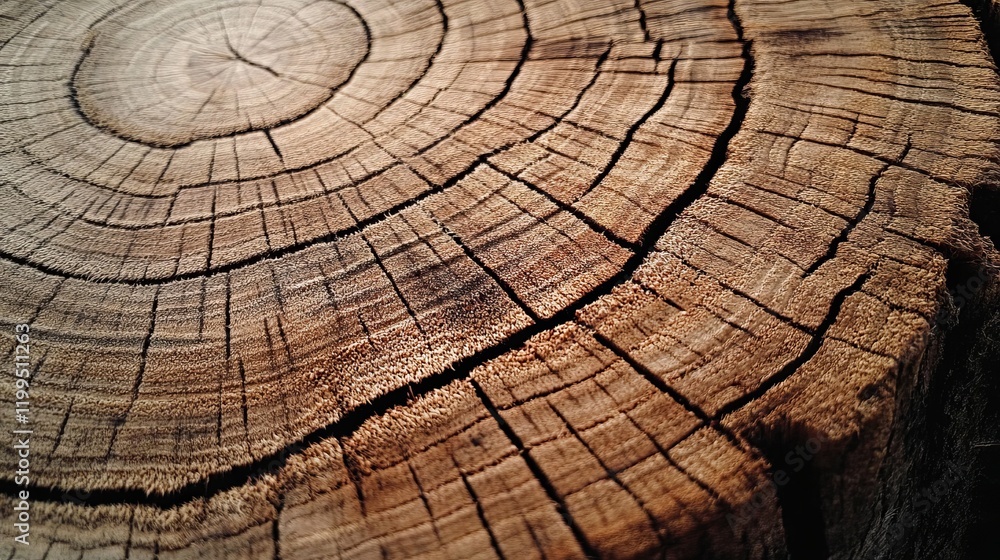 Fototapeta premium A detailed view of a tree trunk section showcasing annual growth rings.