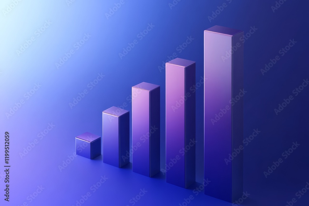 A 3D Render of a Descending Bar Graph on a Blue Background. A 3D Render of a Descending Bar Graph on a Blue Background.