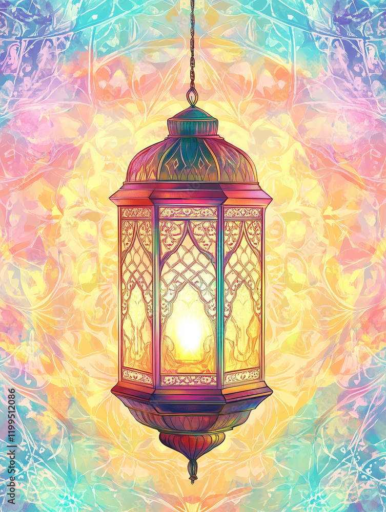 Beautiful glowing lantern illustration surrounded by vibrant colors in an enchanting design Beautiful glowing lantern illustration surrounded by vibrant colors in an enchanting design
