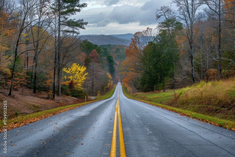 Scenic route winding through vibrant fall foliage, showcasing the beauty of nature's transition Scenic route winding through vibrant fall foliage, showcasing the beauty of nature's transition