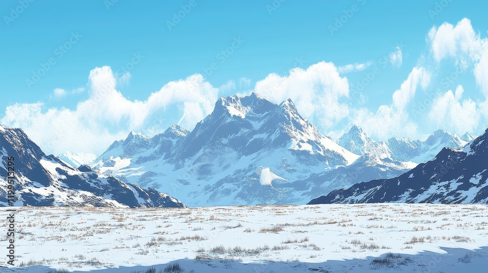 Majestic Snow Covered Mountains Under a Clear Blue Sky Majestic Snow Covered Mountains Under a Clear Blue Sky