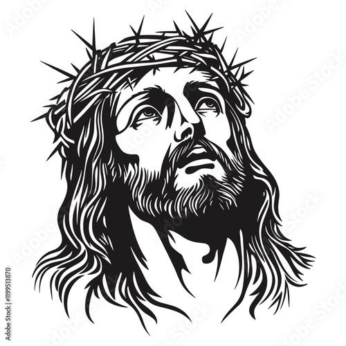 Jesus wearing a crown of thorns art illustration jesus vector