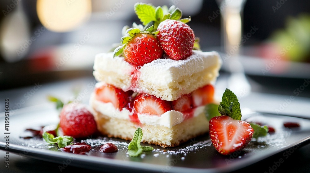 A creative twist on strawberry shortcake, such as a savory version with herbs and cheese, styled on a modern plate. A creative twist on strawberry shortcake, such as a savory version with herbs and cheese, styled on a modern plate.