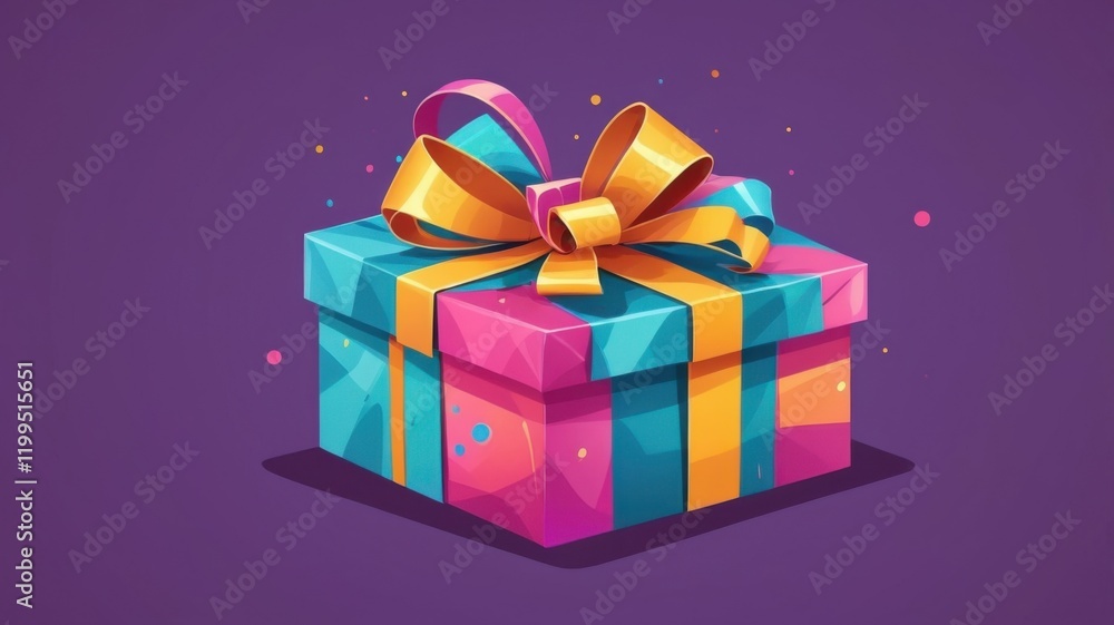 A colorful box with a bow on top, possibly a gift