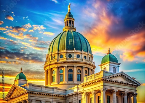 Indiana Statehouse Capitol Building Dome, Sunny Day, High Depth of Field Stock Photo