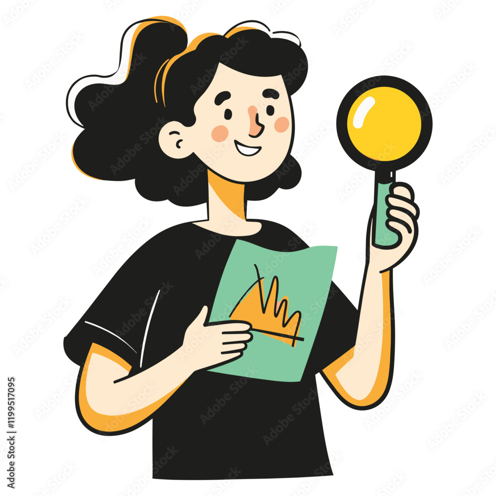 Women holding magnifying glass illustration exploration educational vector Women holding magnifying glass illustration exploration educational vector