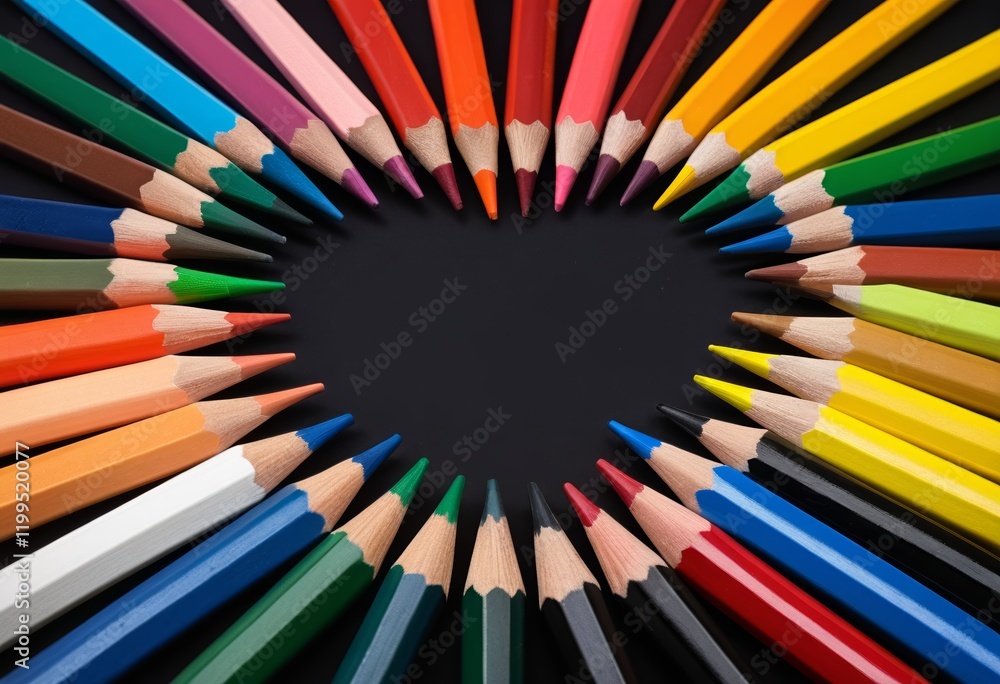 Close-up of coloured pencils on a black background Close-up of coloured pencils on a black background