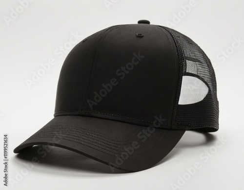 Stylish black cap with mesh back, ideal for casual outings and outdoor activities. photo