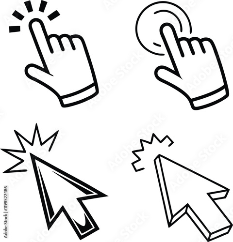 Four simple, black and white icons representing different ways to click and interact with a computer mouse.