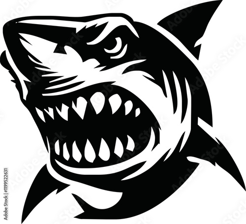 modern and simple shark silhouette logo, negative spaced shark in black color logo icon vector temple, esport wild shark logo