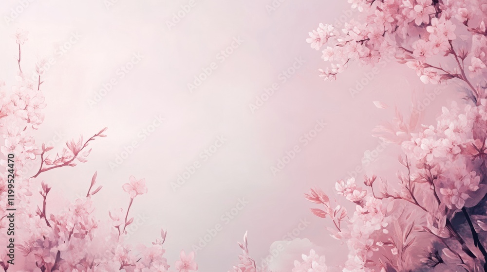 Spring background showcasing soft pink cherry blossoms against a pale sky Spring background showcasing soft pink cherry blossoms against a pale sky