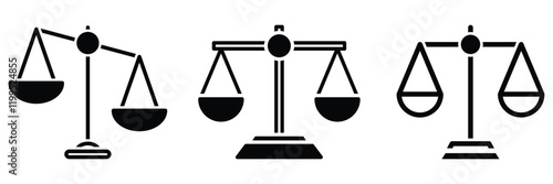 Scale of justice icon. Court justice symbol in vector. Outline scale icon. symbol of justice, law, and legal judgment EPS