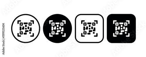 QR code icon. black outline for website and mobile app design dark mode. Vector illustration on white background