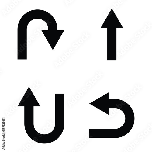 Vector go back return arrow icon, simple vector u turn shape pointer flat design pictogram vector elements for app ads web banner button ui ux interface elements isolated on white background.