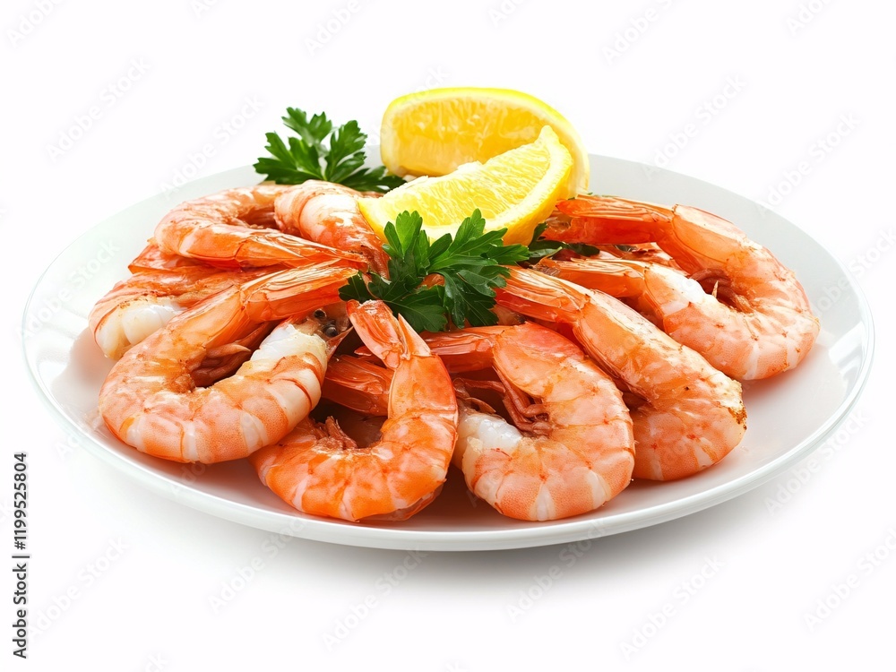 Fried shrimp and lemon slice on a plate white white background photography Fried shrimp and lemon slice on a plate white white background photography