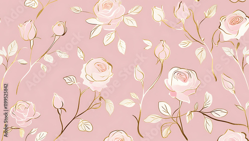 inimalist Floral Pattern with Gold Accents on Pastel Pink