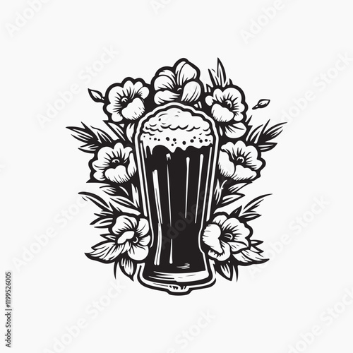 Beer glass flat old school illustration vector.