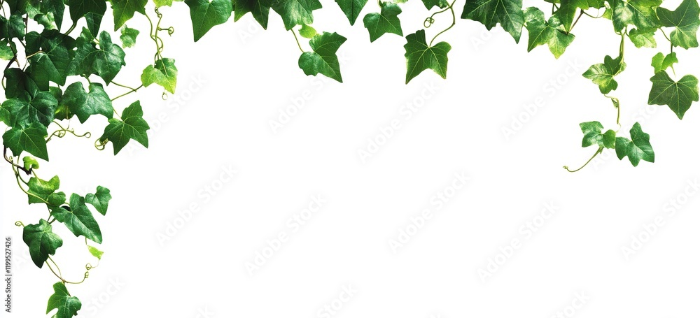 Vines with green leaves hanging on the wire, isolated on a white background Vines with green leaves hanging on the wire, isolated on a white background