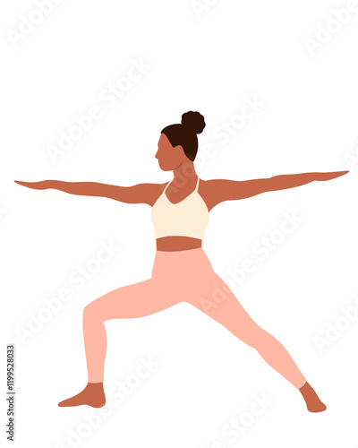 Minimalist Illustration of an African American Woman in Sportswear Doing Yoga, Showcasing Flexibility, Balance, and Inner Peace in a Modern Art Style