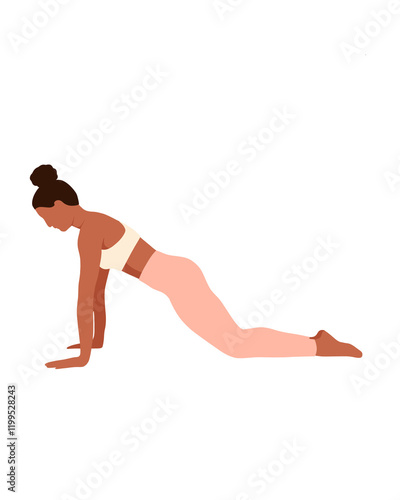 Minimalist Illustration of an African American Woman in Sportswear Doing Yoga, Showcasing Flexibility, Balance, and Inner Peace in a Modern Art Style