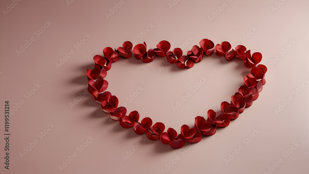 A creative mix of red hearts and rose petals forming a heart-shaped pattern, set against a delicate, light pink backdrop with soft lighting. A creative mix of red hearts and rose petals forming a heart-shaped pattern, set against a delicate, light pink backdrop with soft lighting.