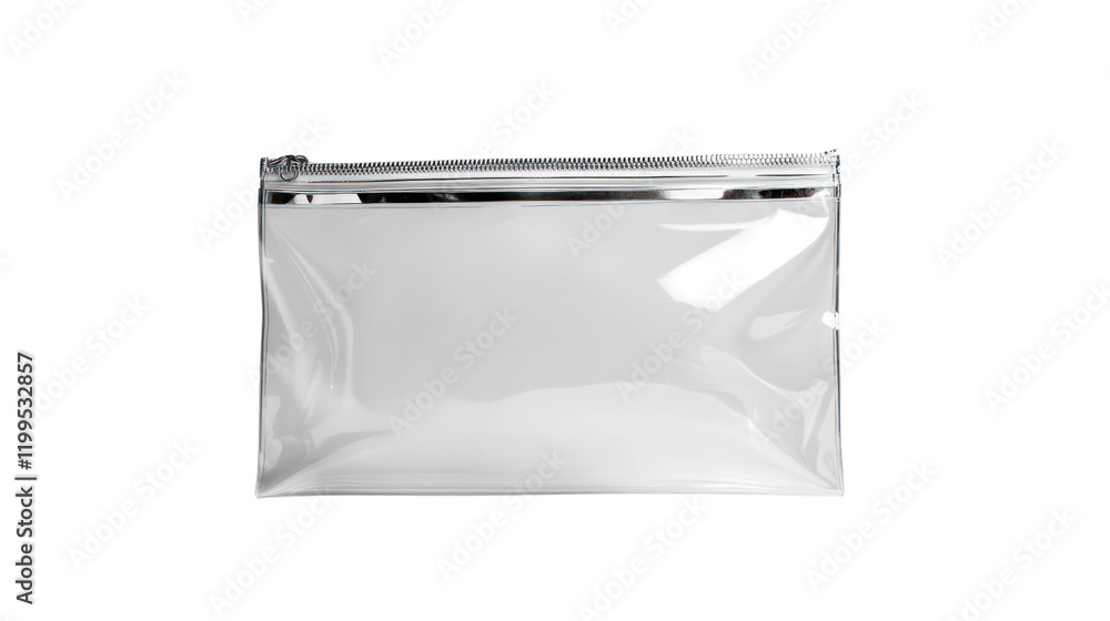 Clear zippered pouch on white isolated background, perfect for organizing small items, stationery, or cosmetics. Clear zippered pouch on white isolated background, perfect for organizing small items, stationery, or cosmetics.