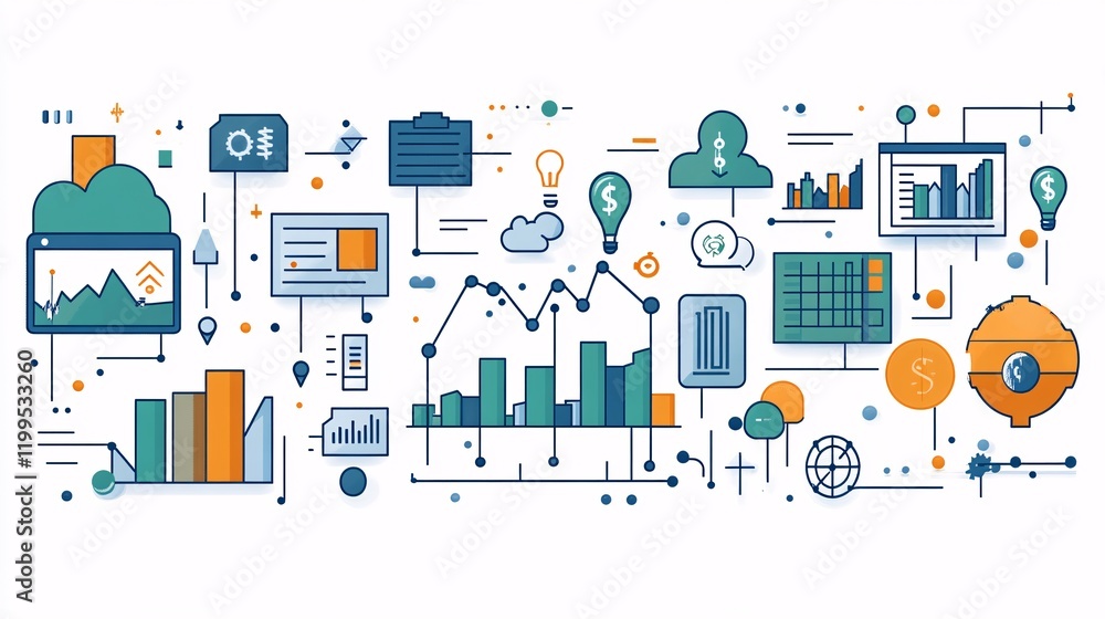 Creative representing technology and financial advisory services, with digital charts, trading icons, and investment symbols for modern solutions Creative representing technology and financial advisory services, with digital charts, trading icons, and investment symbols for modern solutions