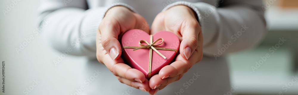 A Person Holds Hands Together Forming A Heart Shaped Object Containing A Small Wrapped Gift. 00003 A Person Holds Hands Together Forming A Heart Shaped Object Containing A Small Wrapped Gift. 00003