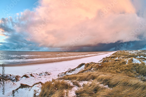 Danish North Sea Coast covered in snow. High quality photo photo