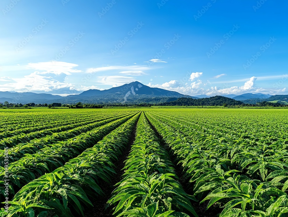A scenic view of cassava fields under a clear blue sky, representing Thailand s role in staple crop agriculture business A scenic view of cassava fields under a clear blue sky, representing Thailand s role in staple crop agriculture business