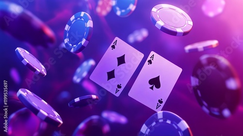 Ace Cards and Casino Chips Falling Background Image photo