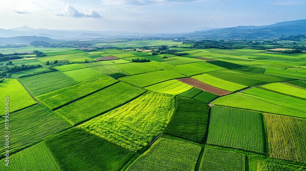 Obraz premium Aerial view of farmlands with a network of roads, symbolizing infrastructure development and connectivity in land investments