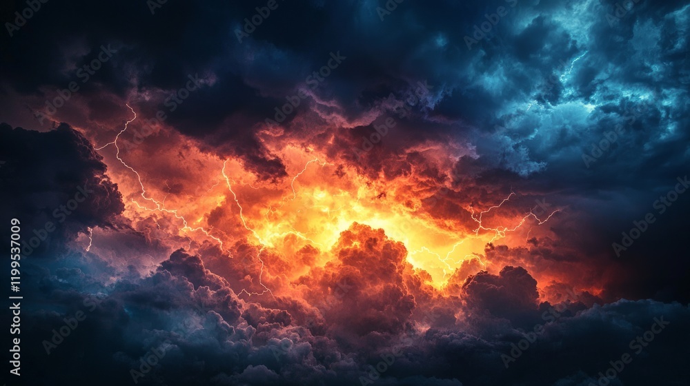 Dramatic Thunderstorm with Fiery Lightning Display Dramatic Thunderstorm with Fiery Lightning Display