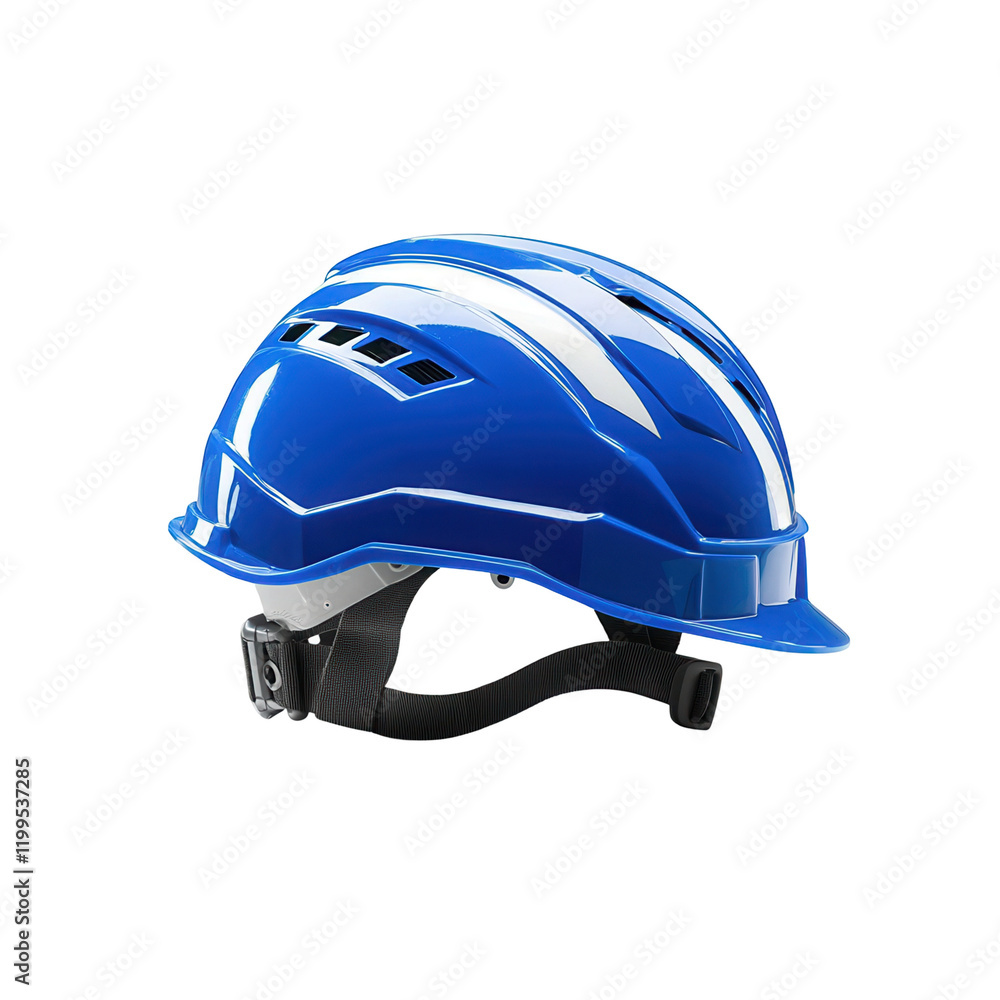 Fototapeta premium Safety action blue hard hat transparent background industrial site product showcase professional environment