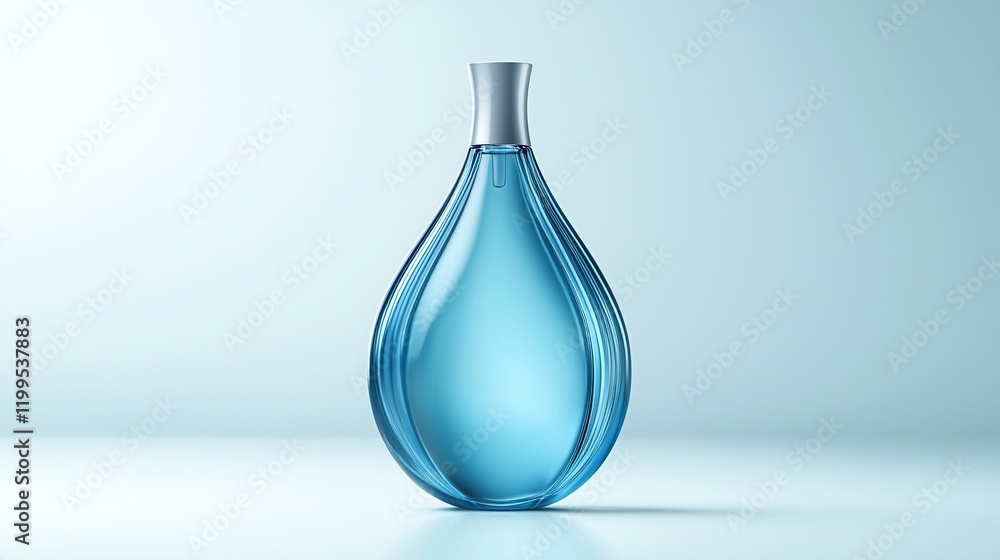 Blue teardrop perfume bottle on light background, subtle studio lighting. Blue teardrop perfume bottle on light background, subtle studio lighting.